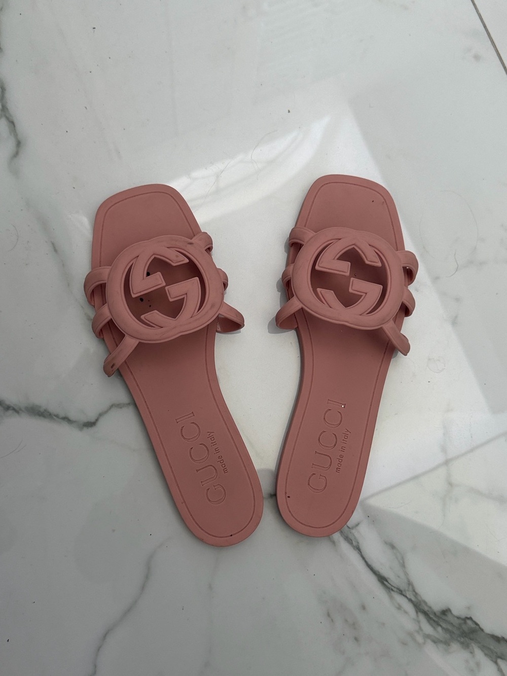Gucci Pink Logo Slide Sandals
